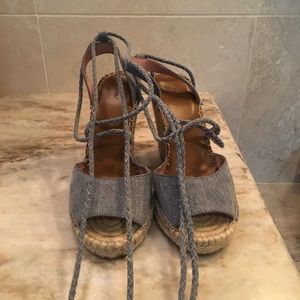 Joie denim and leather espadrilles
